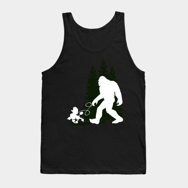 Bigfoot Walking Dog Poodles Tank Top by Tesszero